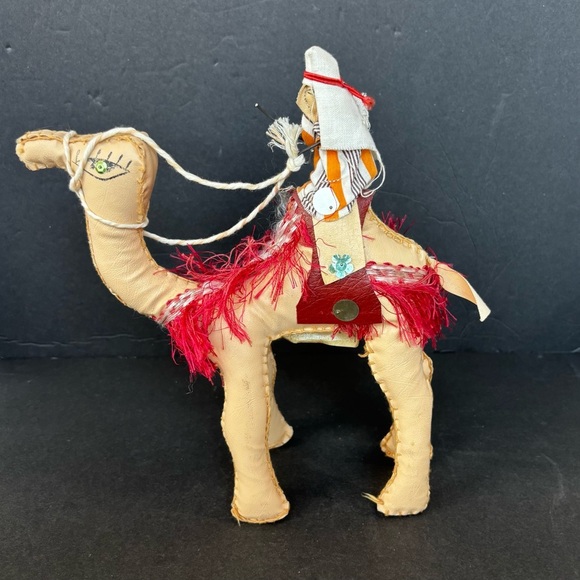 Egyptian Hand Crafted Camel Faux Leather And Fringe Souvenir Decor 10” High. - Picture 3 of 9